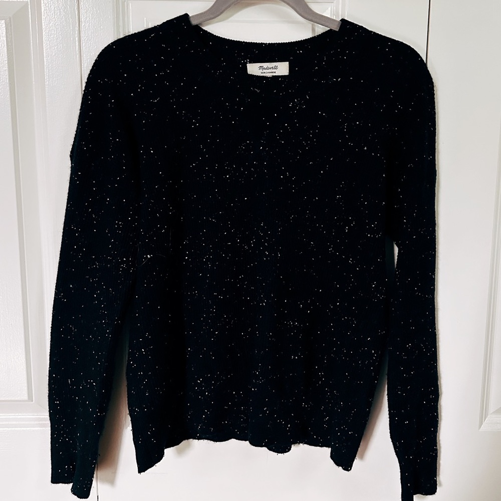 Madewell Cashmere Sweatshirt in Ebony Donegal
